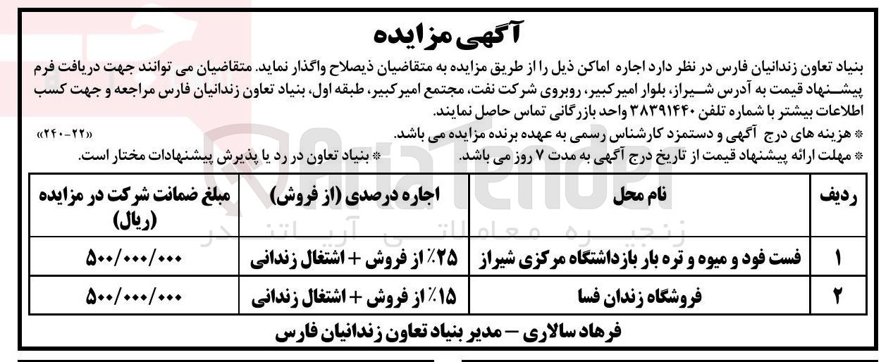 تصویر کوچک آگهی فست فود و میوه و تره بار