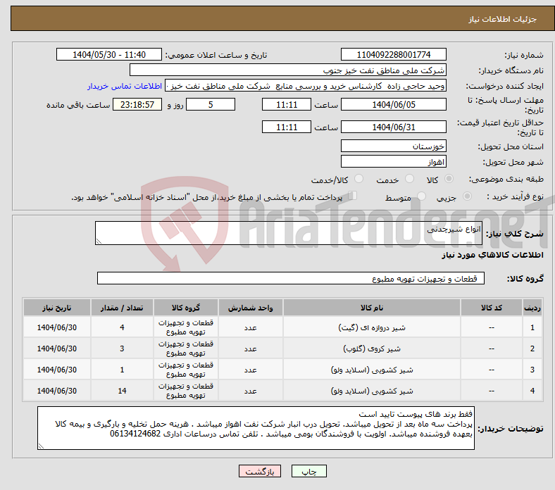 تصویر کوچک آگهی نیاز انتخاب تامین کننده-انواع شیرچدنی