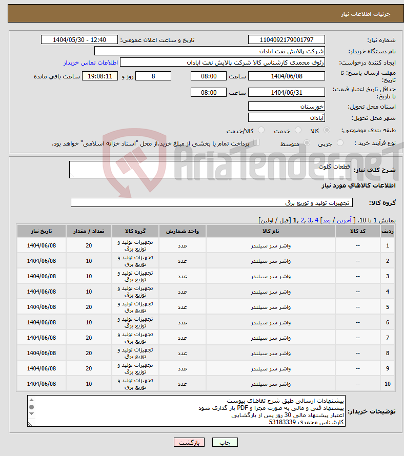 تصویر کوچک آگهی نیاز انتخاب تامین کننده-قطعات کلوت 