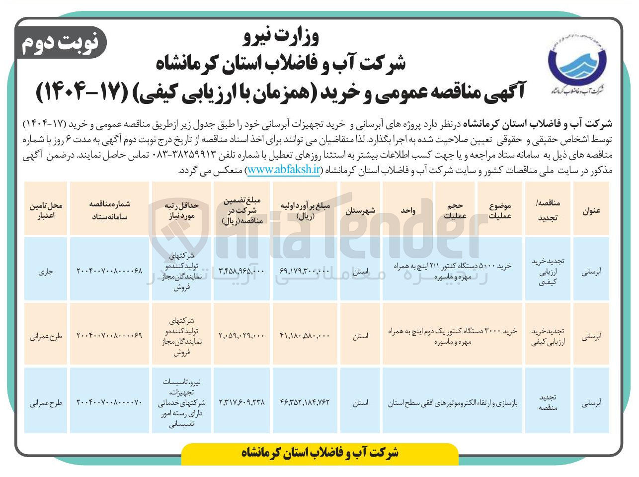 تصویر کوچک آگهی خرید ۵۰۰۰ دستگاه کنتور ۲/۱ اینچ به همراه ر مهره و ماسوره 
