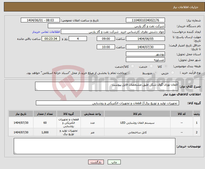تصویر کوچک آگهی نیاز انتخاب تامین کننده-المان نوری گوی شکل طبق مشخصات فایل پیوست