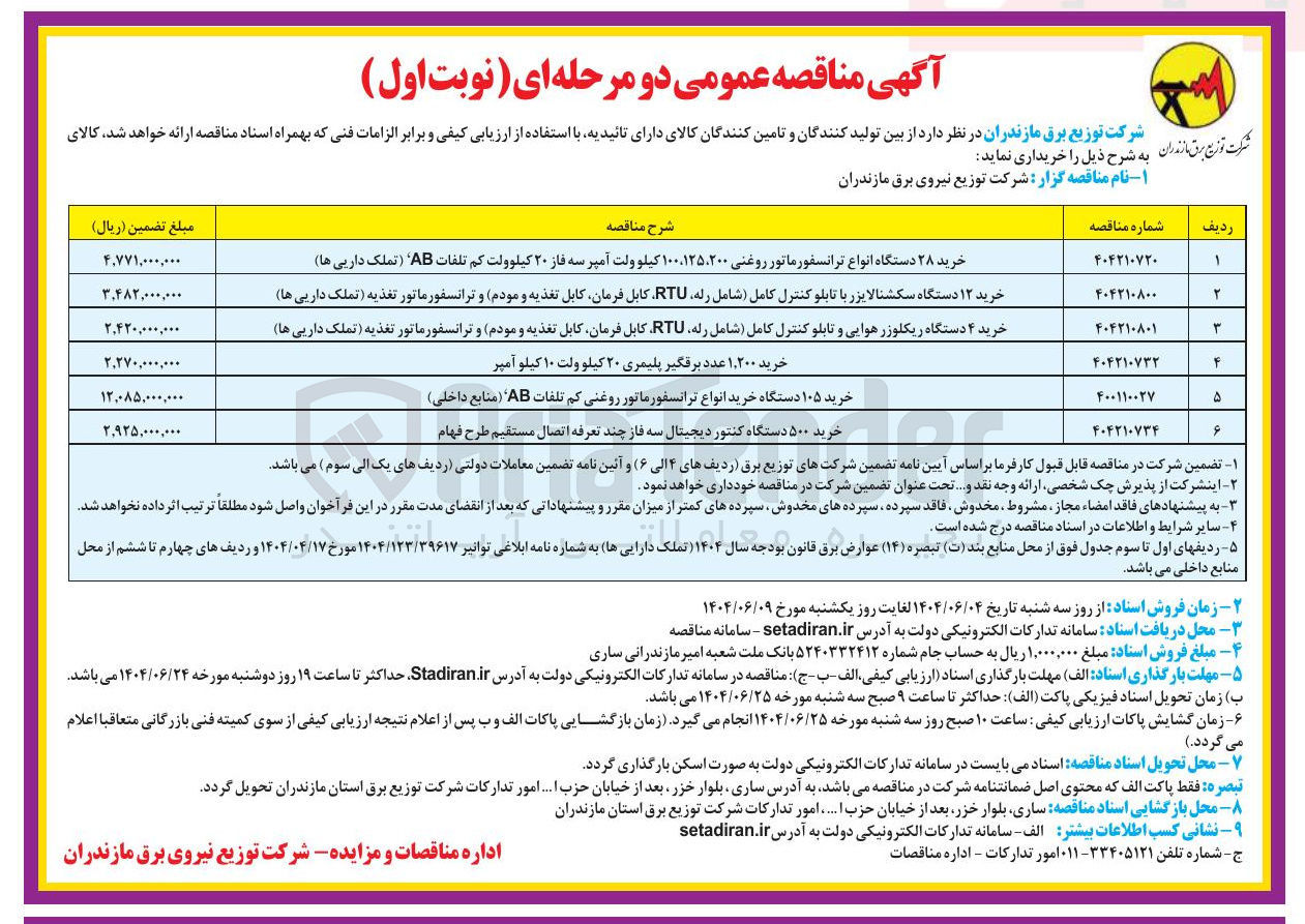 تصویر کوچک آگهی خرید ۵۰۰ دستگاه کنتور دیجیتال سه فاز چند تعرفه اتصال مستقیم طرح فهام 
