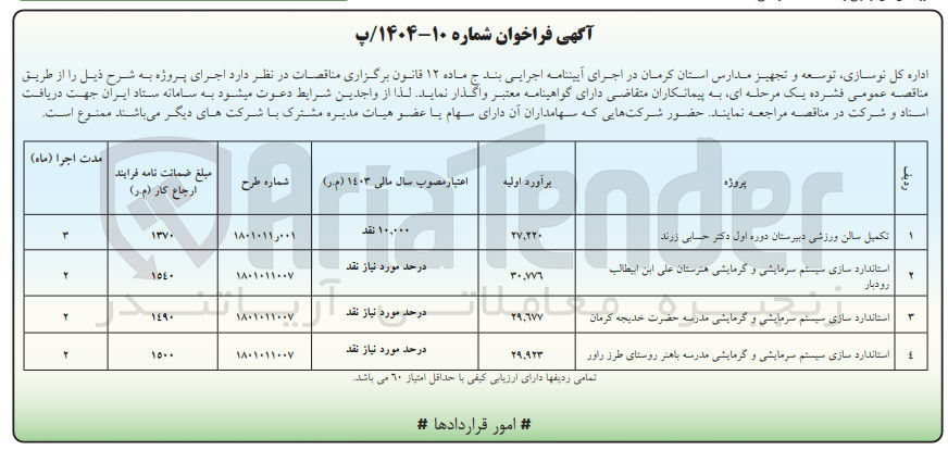 تصویر کوچک آگهی استاندارد سازی سیستم سرمایشی و گرمایشی مدرسه