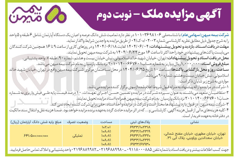 تصویر کوچک آگهی فروش  تمامیت شش دانگ عرصه و اعیان یک دستگاه آپارتمان شامل ۶ طبقه و ۵ واحد