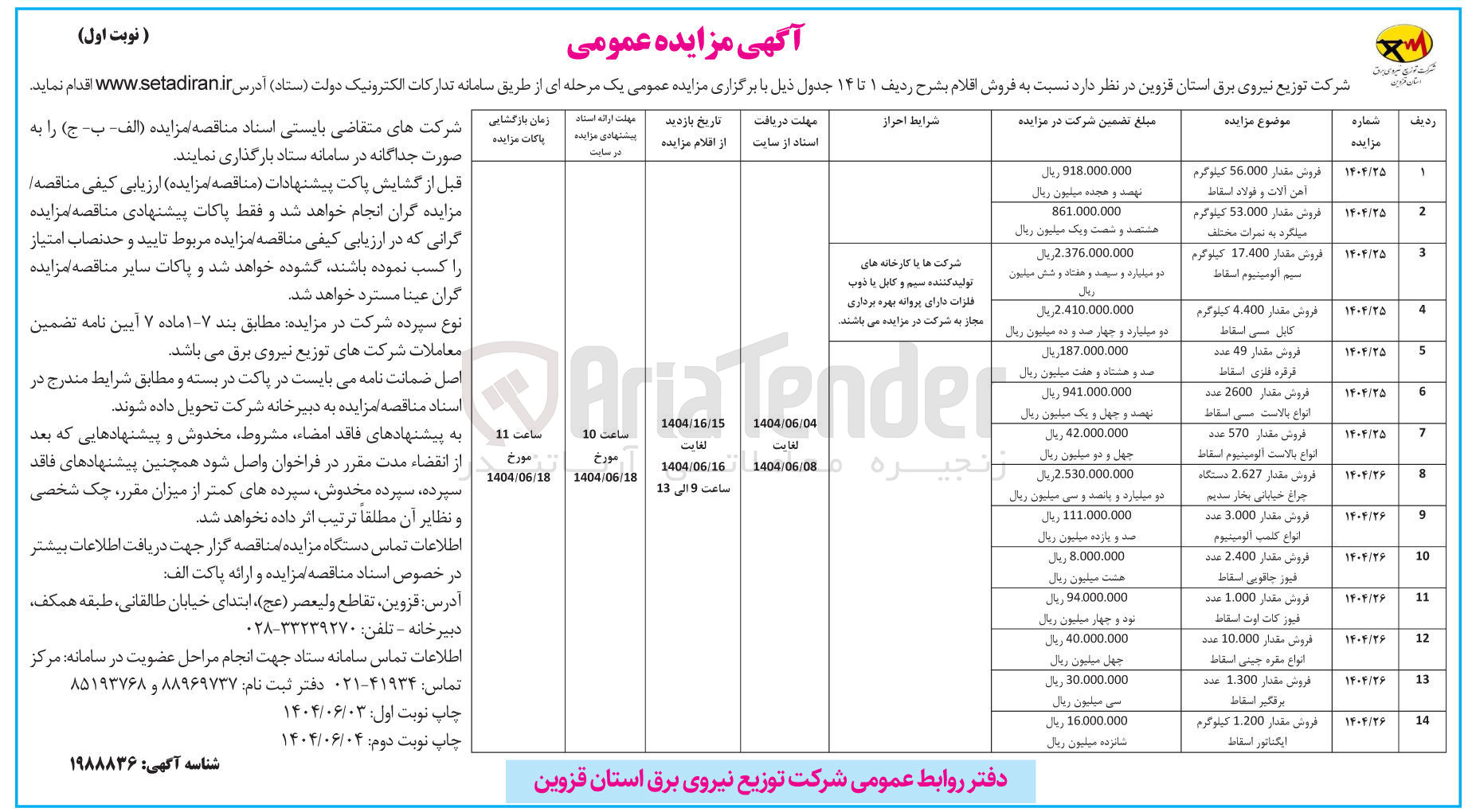 تصویر کوچک آگهی فروش مقدار 1300 عدد برقگیر اسقاط