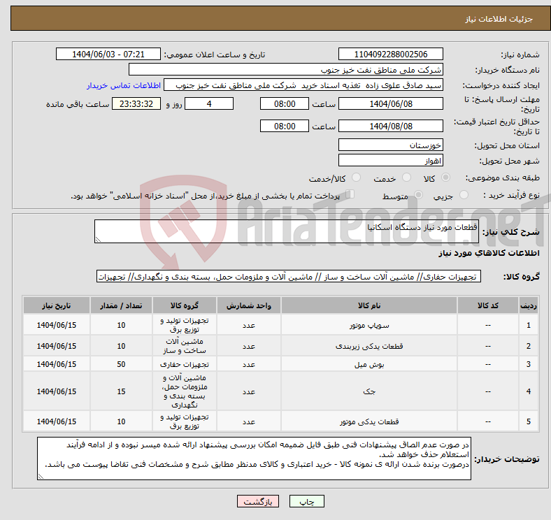 تصویر کوچک آگهی نیاز انتخاب تامین کننده-قطعات مورد نیاز دستگاه اسکانیا