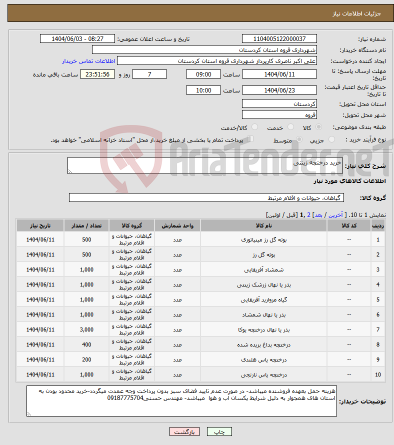 تصویر کوچک آگهی نیاز انتخاب تامین کننده-خرید درختچه زینتی