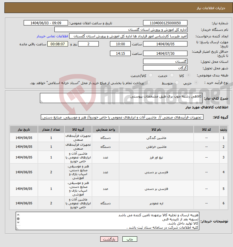 تصویر کوچک آگهی نیاز انتخاب تامین کننده-کالاهی رشته چوب بری طبق مشخصات پیوستی