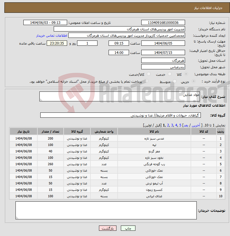 تصویر کوچک آگهی نیاز انتخاب تامین کننده-مواد غذایی