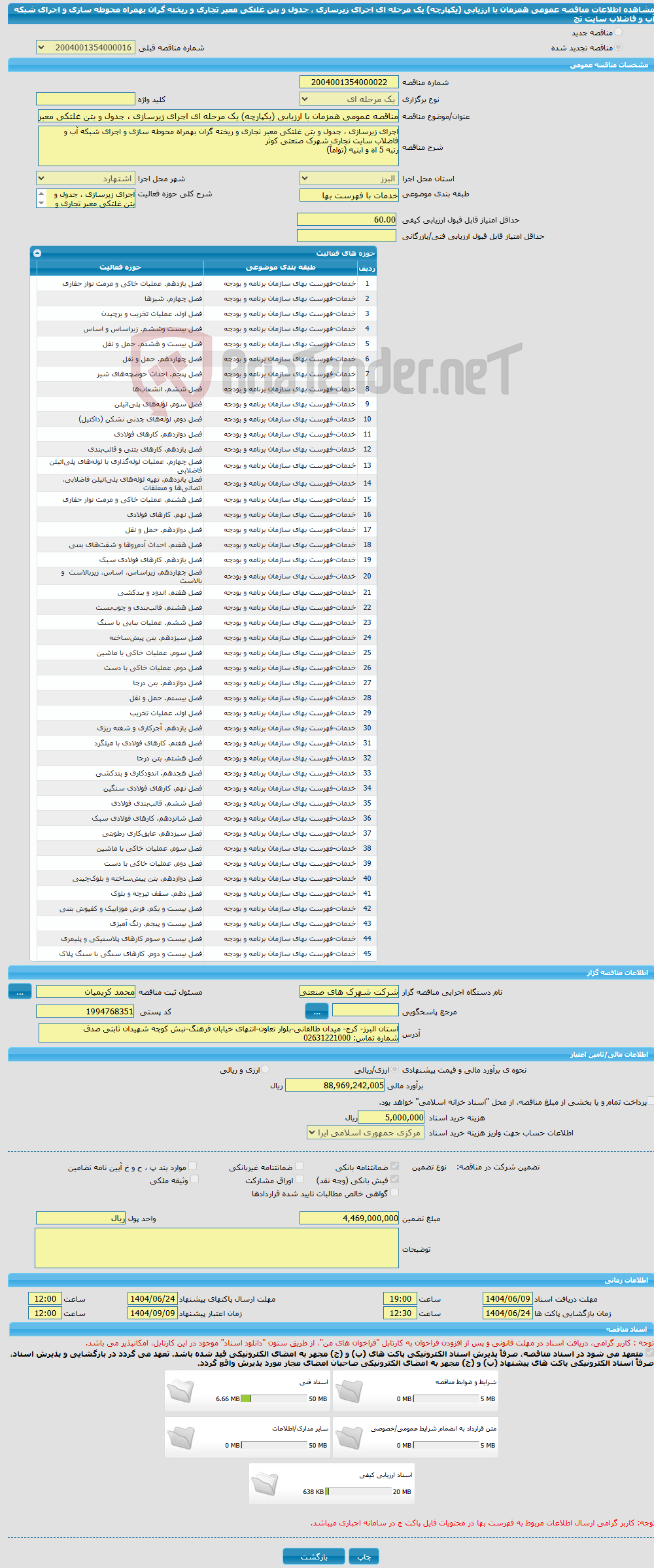 تصویر کوچک آگهی مناقصه عمومی همزمان با ارزیابی (یکپارچه) یک مرحله ای اجرای زیرسازی ، جدول و بتن غلتکی معبر تجاری و ریخته گران بهمراه محوطه سازی و اجرای شبکه آب و فاضلاب سایت تج