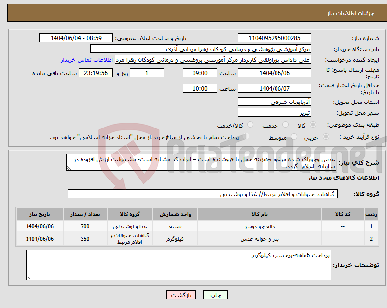 تصویر کوچک آگهی نیاز انتخاب تامین کننده-عدس وجوپاک شده مرغوب-هزینه حمل با فروشنده است – ایران کد مشابه است- مشمولیت ارزش افزوده در سامانه اعلام گردد.