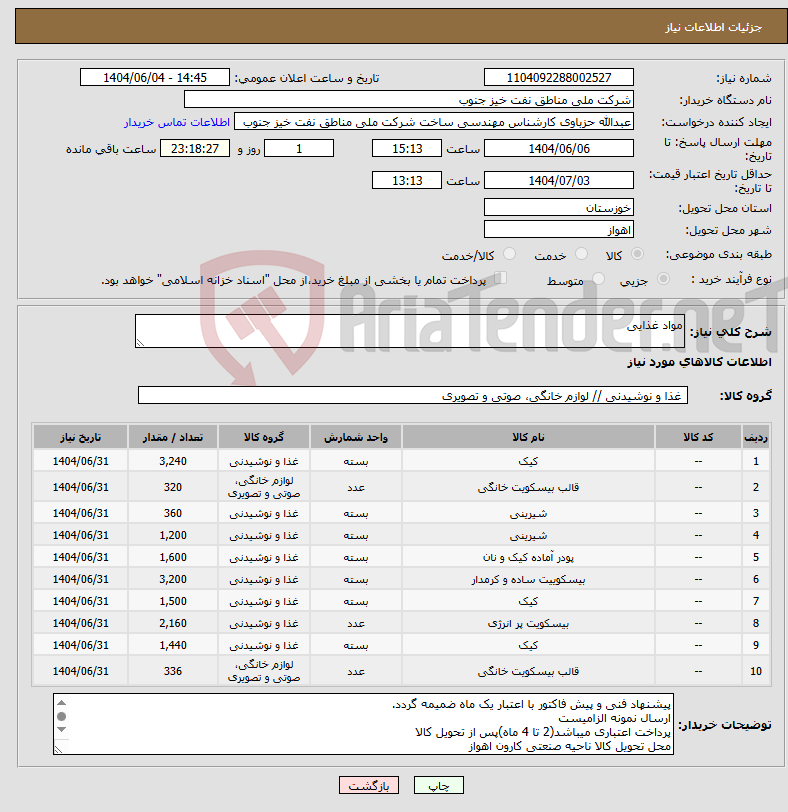 تصویر کوچک آگهی نیاز انتخاب تامین کننده-مواد غذایی