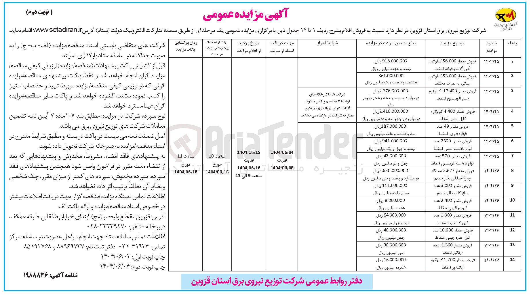 تصویر کوچک آگهی فروش مقدار 2.627 دستگاه چراغ خیابانی بخار سدیم