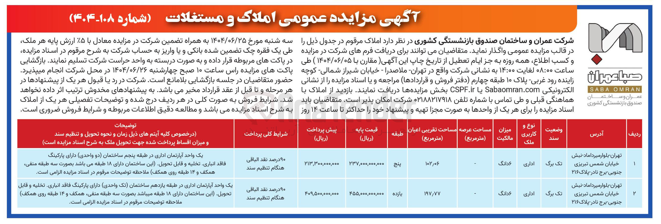 تصویر کوچک آگهی فروش املاک در 2 ردیف با کاربری اداری