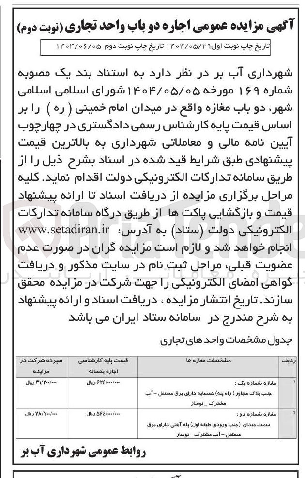 تصویر کوچک آگهی اجاره دو باب واحد تجاری