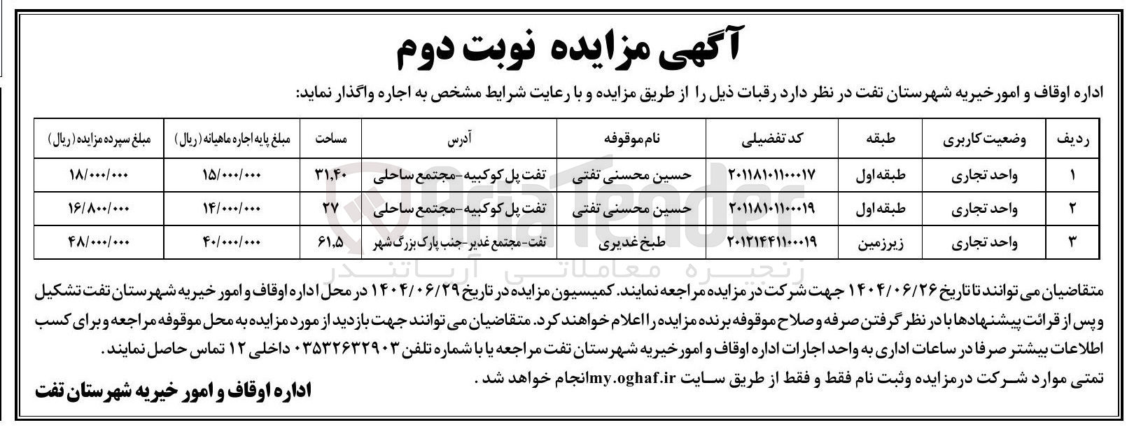 تصویر کوچک آگهی اجاره سه واحد تجاری