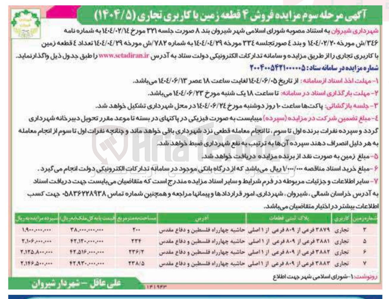 تصویر کوچک آگهی فروش تعداد ۴ قطعه زمین با کاربری تجاری