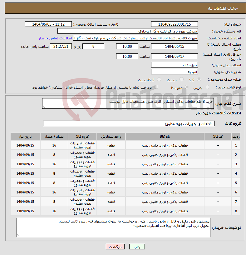 تصویر کوچک آگهی نیاز انتخاب تامین کننده-خرید 8 قلم قطعات یدکی استارتر گازی طبق مشخصات فایل پیوست