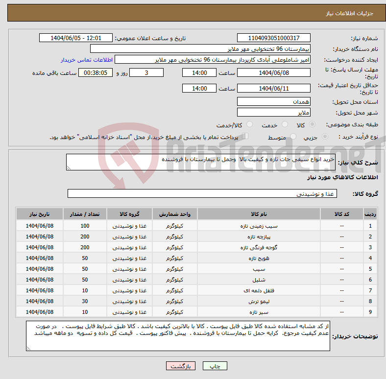 تصویر کوچک آگهی نیاز انتخاب تامین کننده-خرید انواع سیفی جات تازه و کیفیت بالا وجمل تا بیمارستان با فروشنده