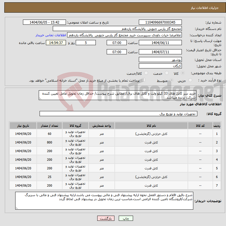 تصویر کوچک آگهی نیاز انتخاب تامین کننده-خرید سر کابل های 33 کیلو ولت و کابل های برق/ مطابق شرح پیوست/ حداقل زمان تحویل عامل تعیین کننده شرکت برنده میباشد