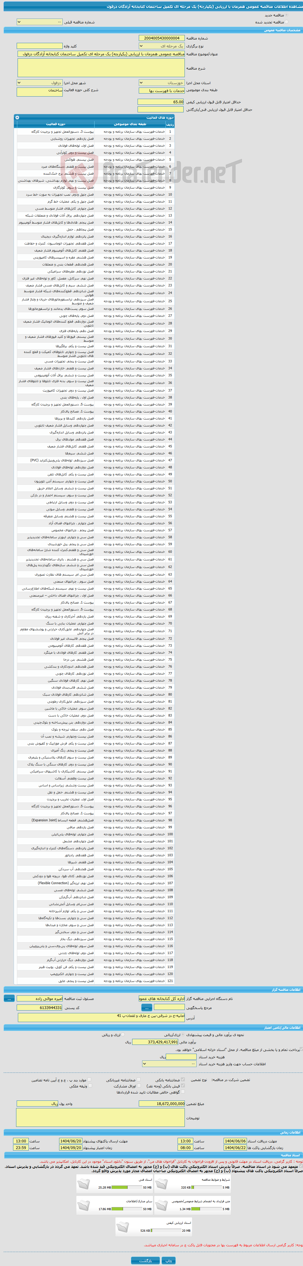 تصویر کوچک آگهی مناقصه عمومی همزمان با ارزیابی (یکپارچه) یک مرحله ای تکمیل ساختمان کتابخانه آزادگان دزفول