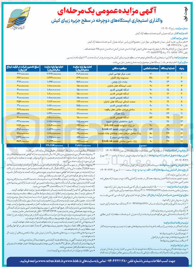 تصویر کوچک آگهی واگذاری استیجاری ایستگاه های دوچرخه در 18 ردیف