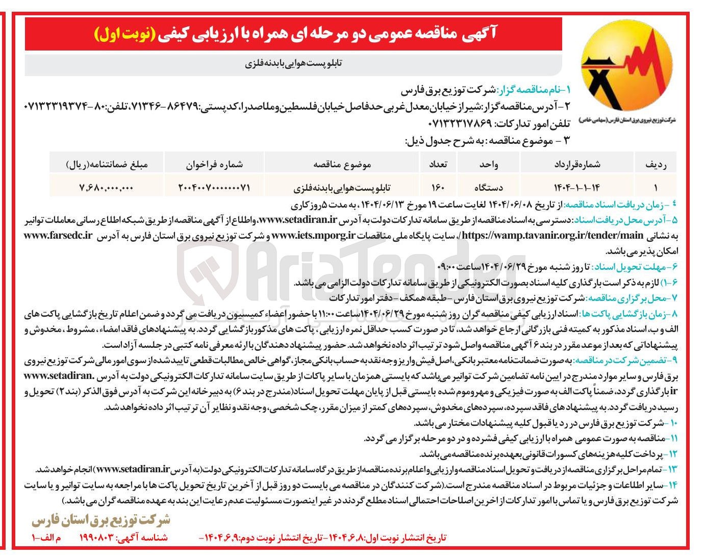 تصویر کوچک آگهی تابلو پست هوایی با بدنه فلزی