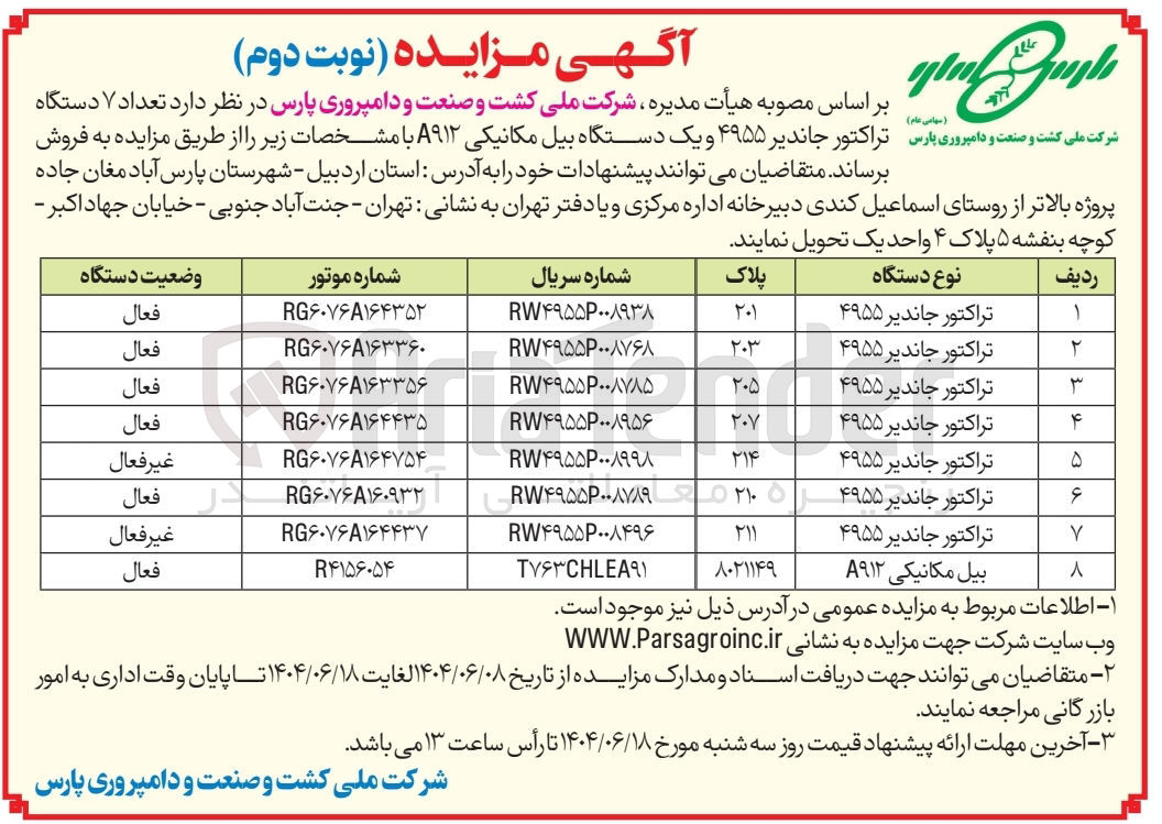 تصویر کوچک آگهی  یک دستگاه بیل مکانیکی A۹۱۲