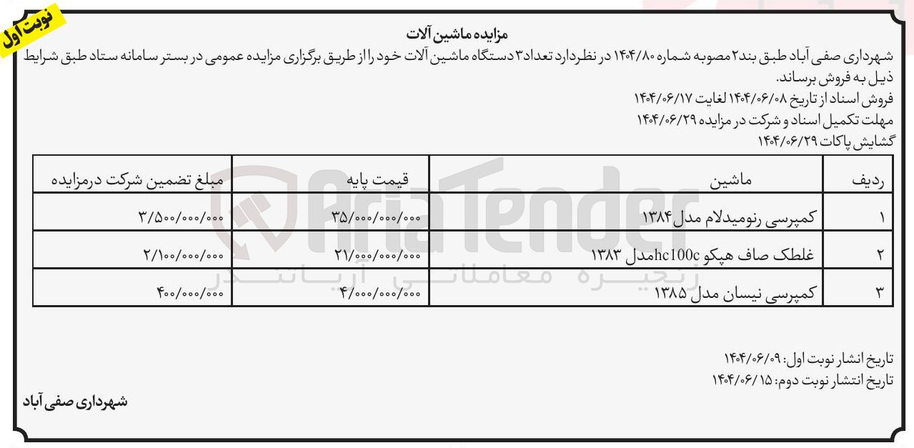تصویر کوچک آگهی فروش تعداد ۳ دستگاه ماشین آلات