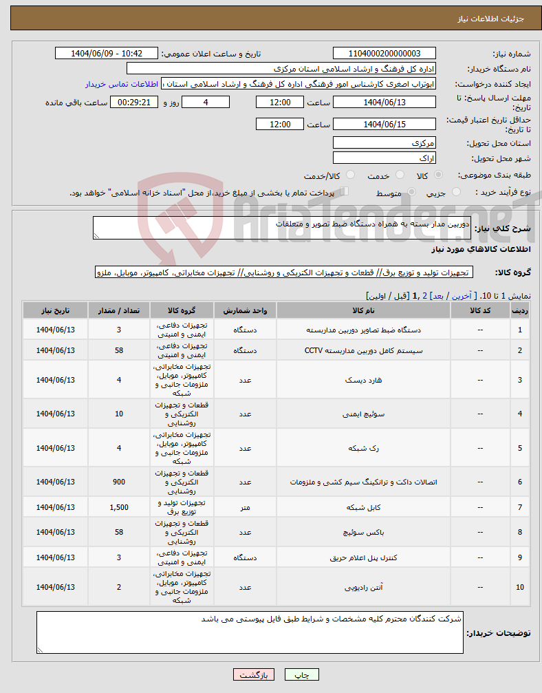 تصویر کوچک آگهی نیاز انتخاب تامین کننده-دوربین مدار بسته به همراه دستگاه ضبط تصویر و متعلقات
