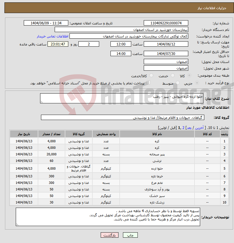تصویر کوچک آگهی نیاز انتخاب تامین کننده-حلوا ارده-کره حیوانی - پنیر - رطب 