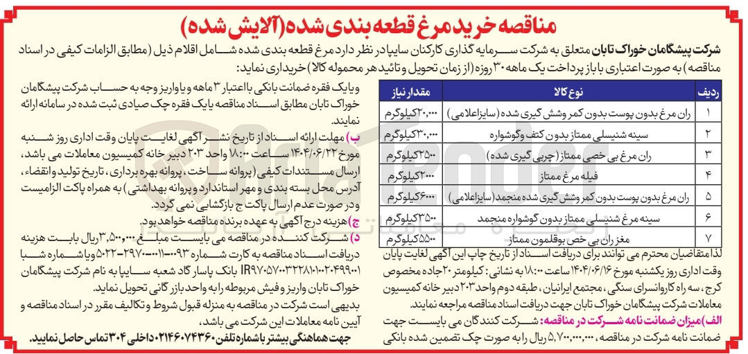 تصویر کوچک آگهی ران مرغ بدون پوست بدون کمر و شش گیری شده منجمد ( سایز اعلامی ) 
