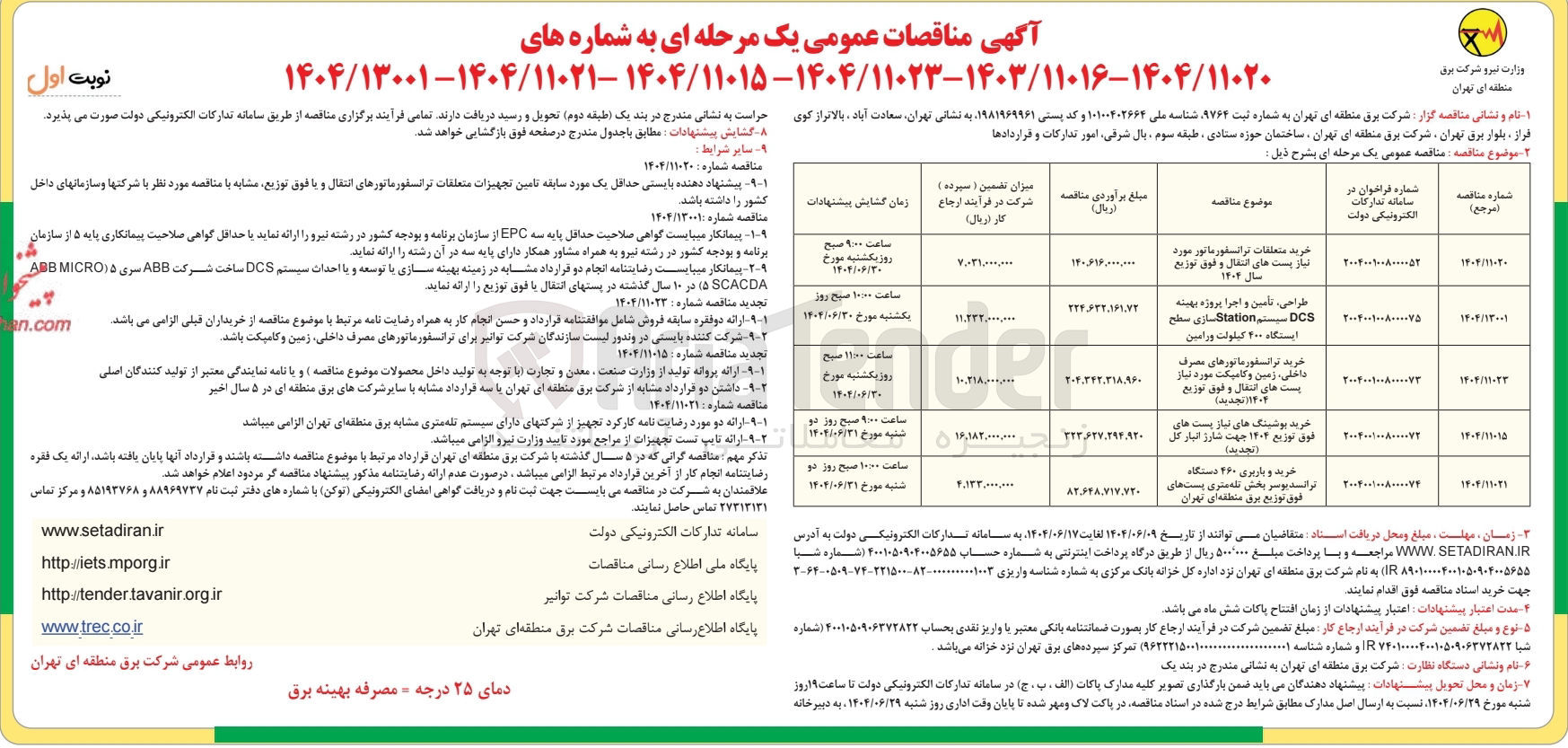 تصویر کوچک آگهی طراحی ، تأمین و اجرا پروژه بهینه DCS تم Station سازی سطح ایستگاه ۲۰۰ کیلولت