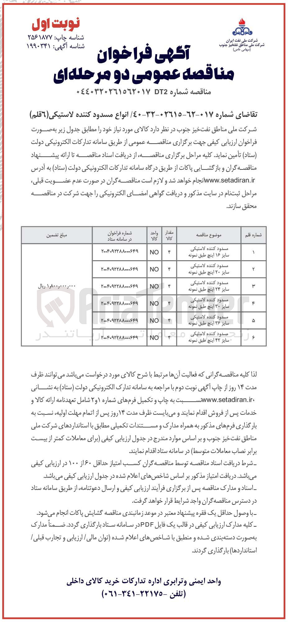 تصویر کوچک آگهی مسدود کننده لاستیکی سایز ۲۲ اینچ