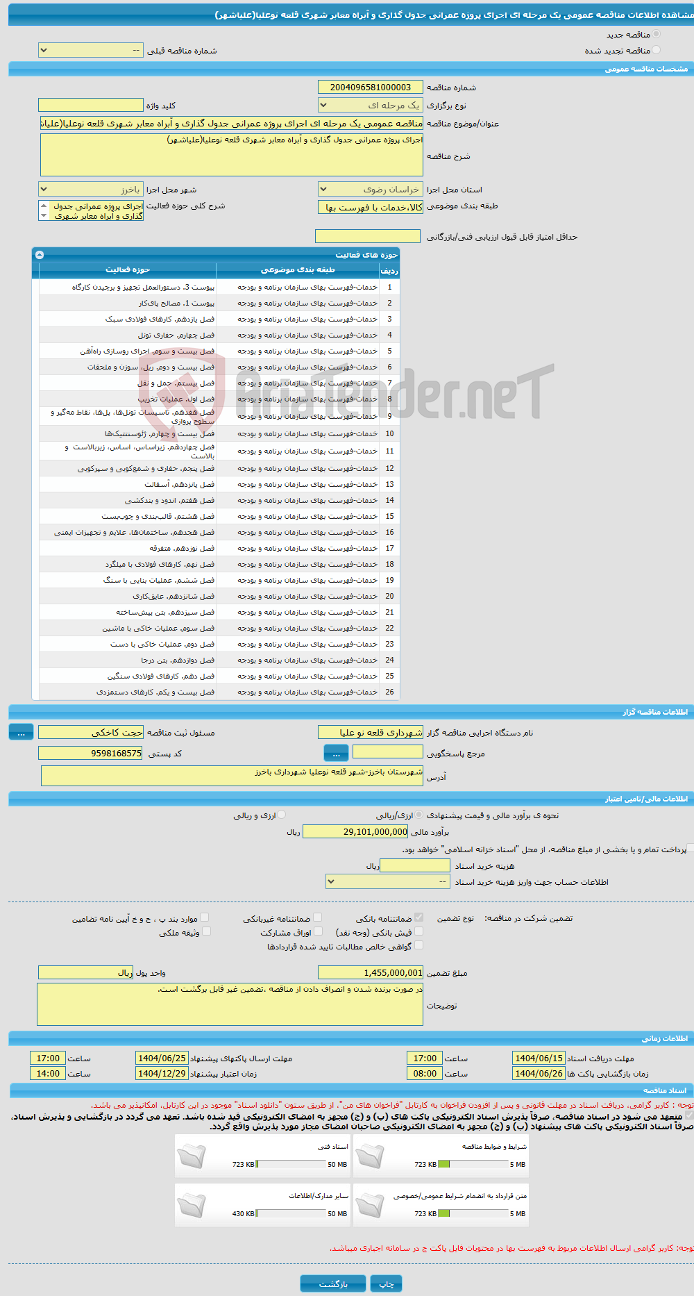 تصویر کوچک آگهی مناقصه عمومی یک مرحله ای اجرای پروژه عمرانی جدول گذاری و آبراه معابر شهری قلعه نوعلیا(علیاشهر)