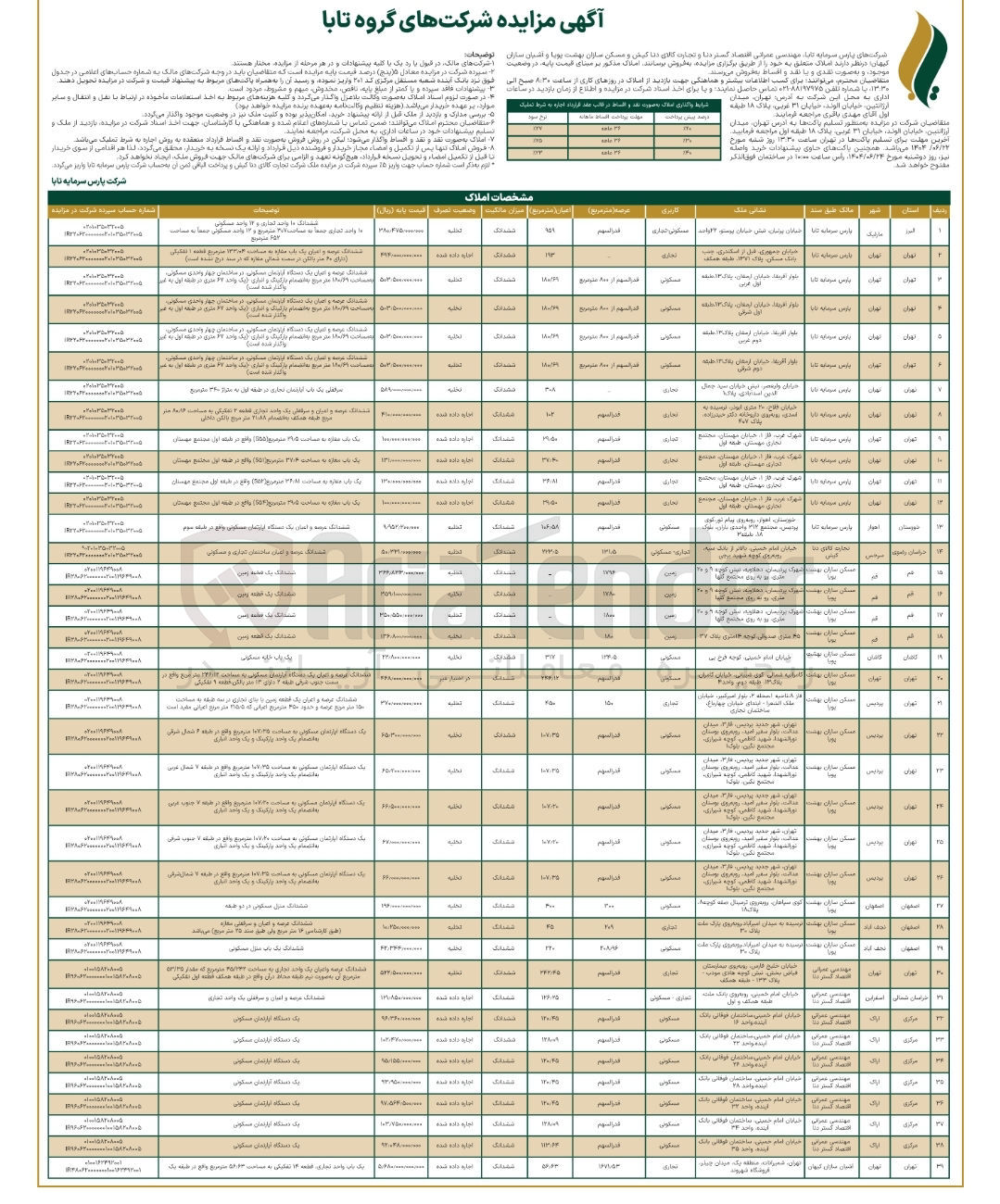 تصویر کوچک آگهی فروش املاک در 39 ردیف با کاربری مسکونی - تجاری - اداری