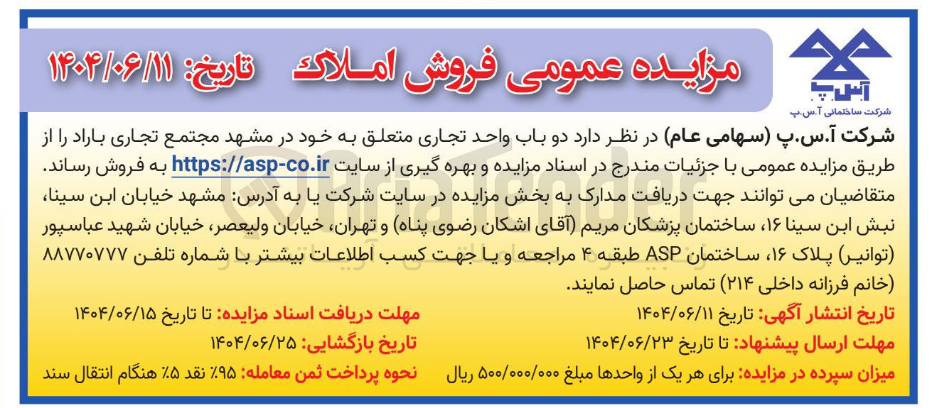 تصویر کوچک آگهی فروش  دو باب واحد تجاری