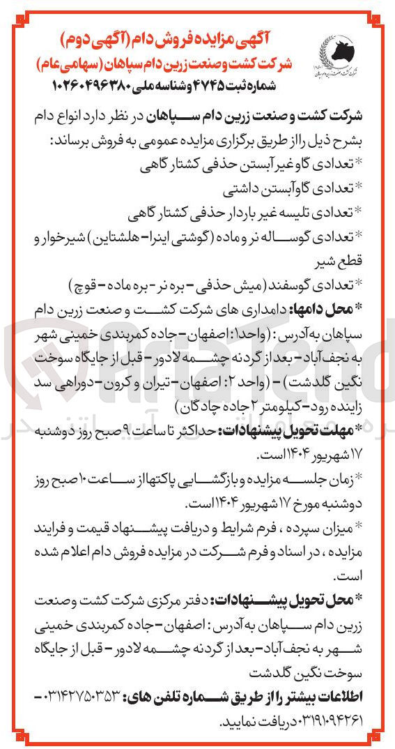 تصویر کوچک آگهی فروش انواع دام شامل : تعدادی گاو غیر آبستن حذفی کشتارگاهی - تعدادی گاو آبستن داشتی - تعدادی تلیسه غیر باردار حذفی کشتارگاهی - تعدادی گوساله نر و ماده گوشتی اینرا - هلشتاین ) شیر خوار و قطع شیر - تعدادی گوسفند میش حذفی - بره نر - بره ماده - قوچ ) 