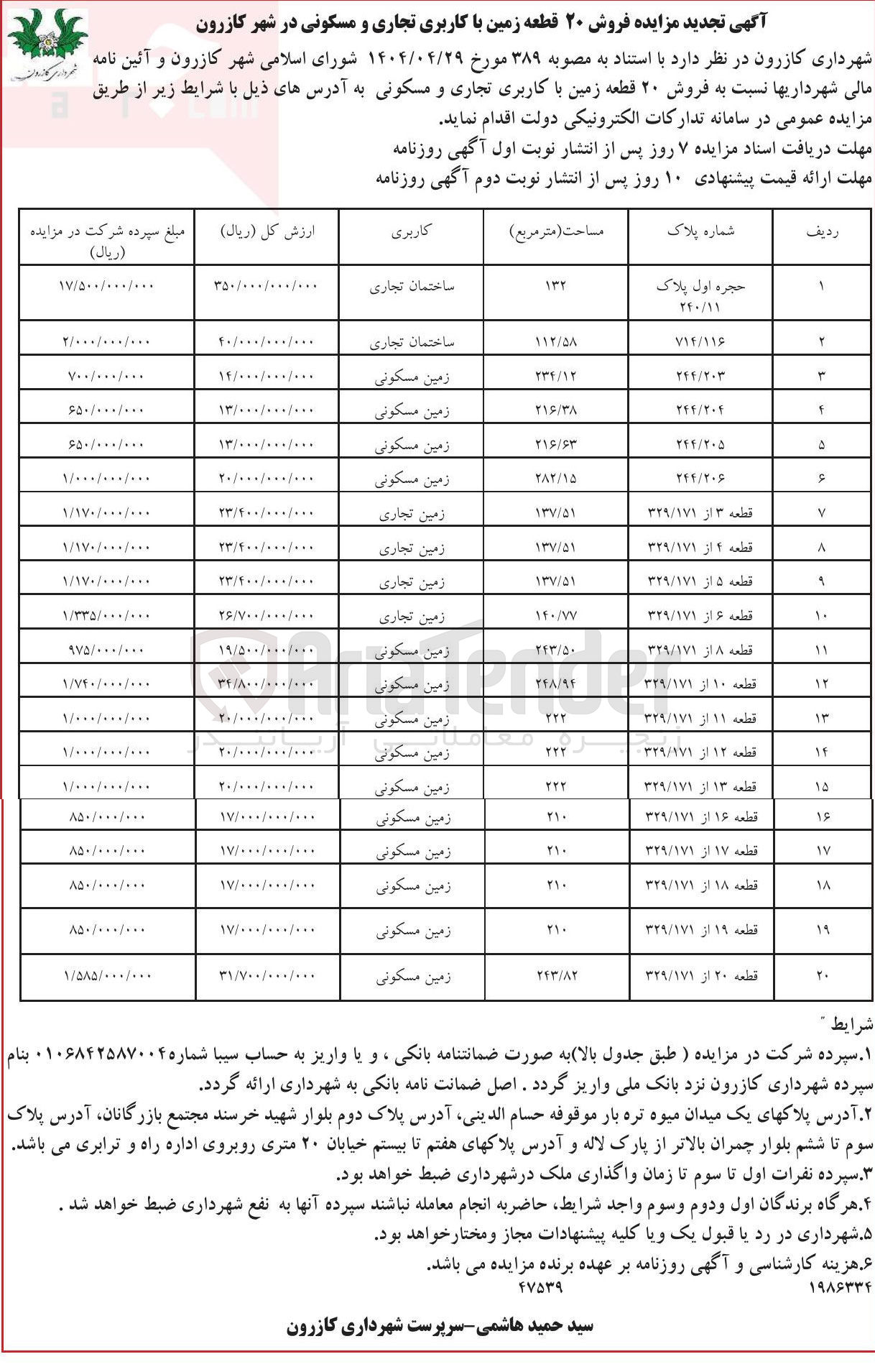 تصویر کوچک آگهی فروش ۲۰ قطعه زمین با کاربری تجاری و مسکونی