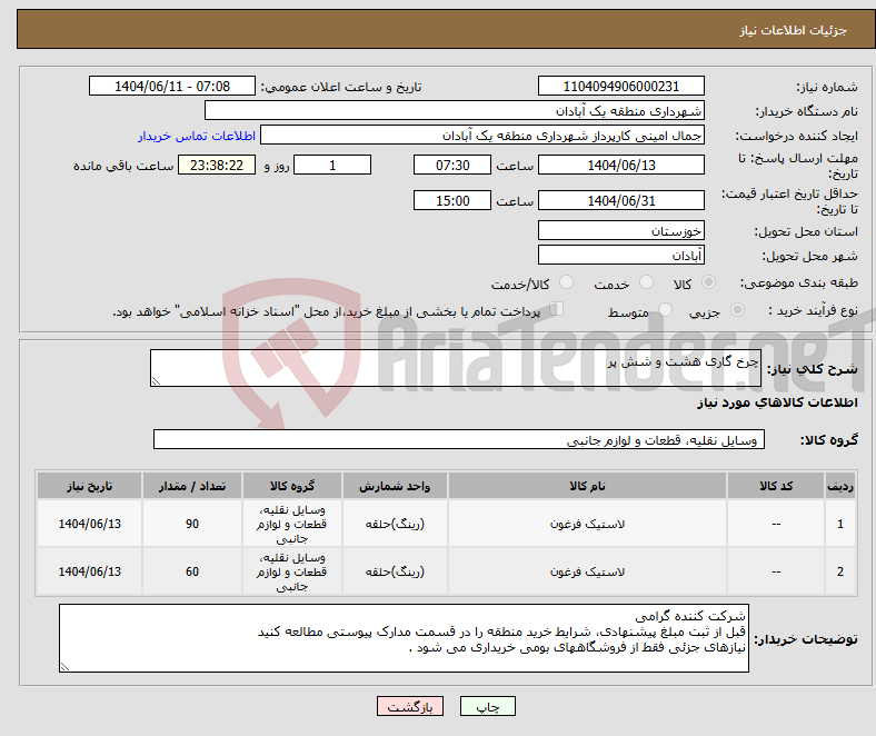 تصویر کوچک آگهی نیاز انتخاب تامین کننده-چرخ گاری هشت و شش پر