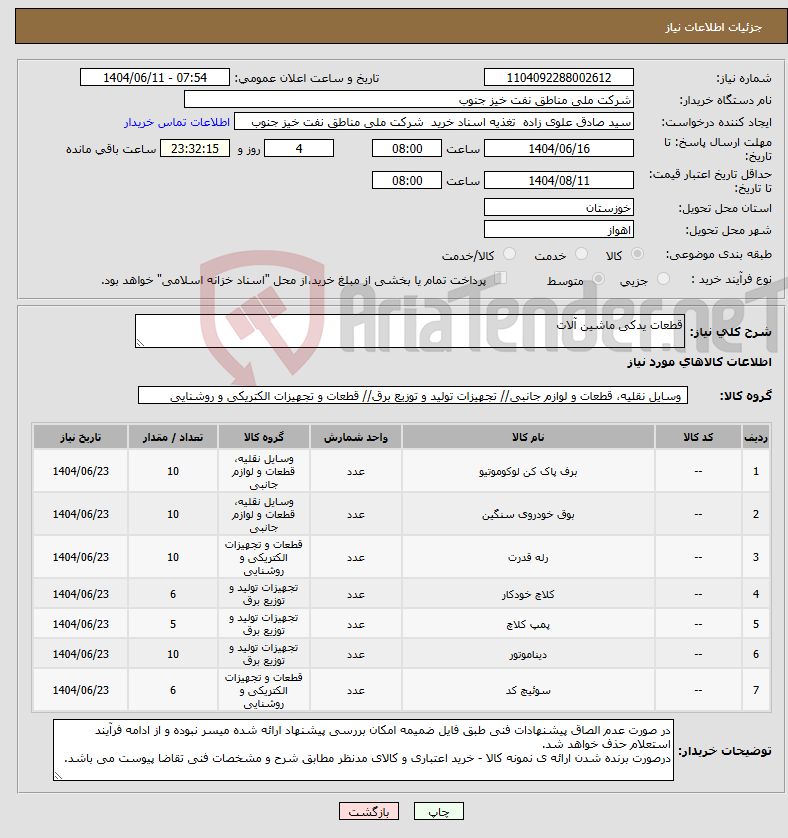 تصویر کوچک آگهی نیاز انتخاب تامین کننده-قطعات یدکی ماشین آلات