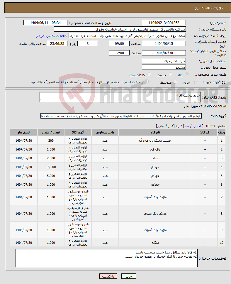 تصویر کوچک آگهی نیاز انتخاب تامین کننده-خرید نوشت افزار