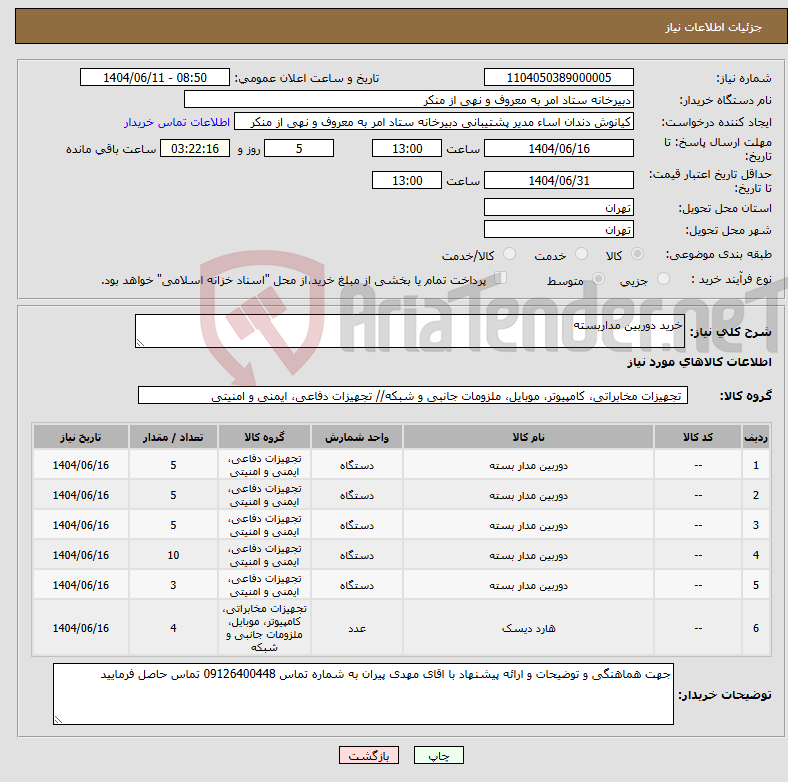 تصویر کوچک آگهی نیاز انتخاب تامین کننده-خرید دوربین مداربسته