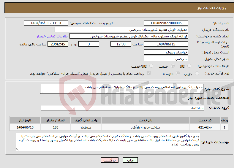 تصویر کوچک آگهی نیاز انتخاب تامین کننده-جدول با کانیو طبق استعلام پیوست می باشد و ملاک دهیاری استعلام می باشد