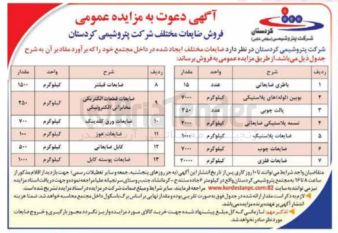 تصویر کوچک آگهی فروش ضایعات مختلف در 13 ردیف شامل : ضایعات قطعات الکتریکی مخابراتی الکترونیکی - ضایعات پلاستیک - ضایعات چوب - ضایعات فلزی - پالت چوبی و.... 