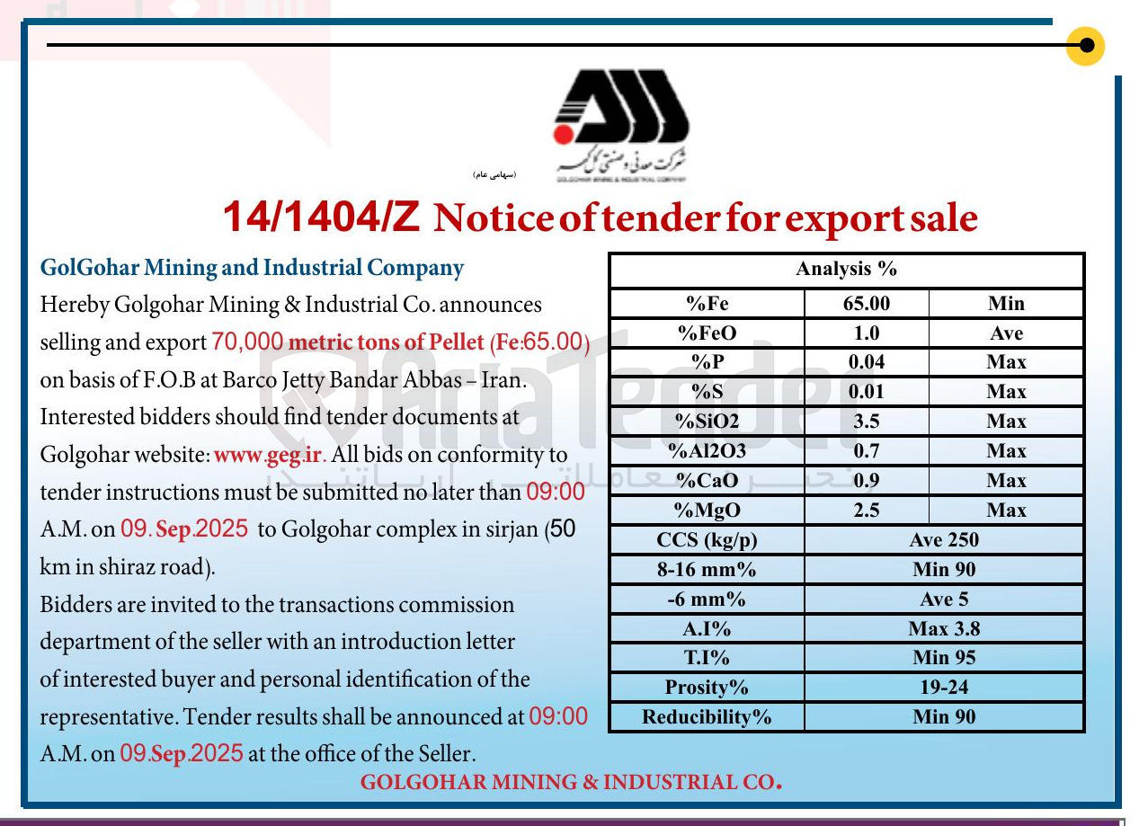 تصویر کوچک آگهی  ) Fe:65.00 ( Pellet of tons metric 70,000 