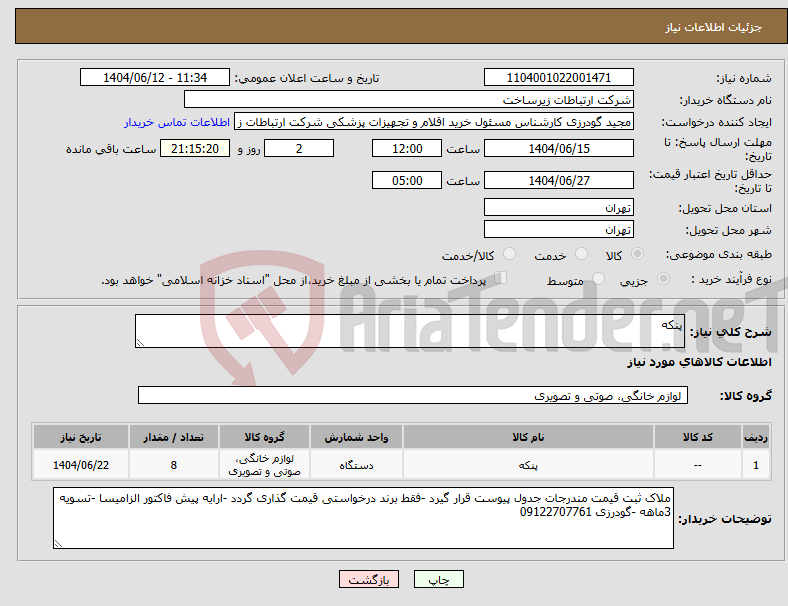 تصویر کوچک آگهی نیاز انتخاب تامین کننده-پنکه