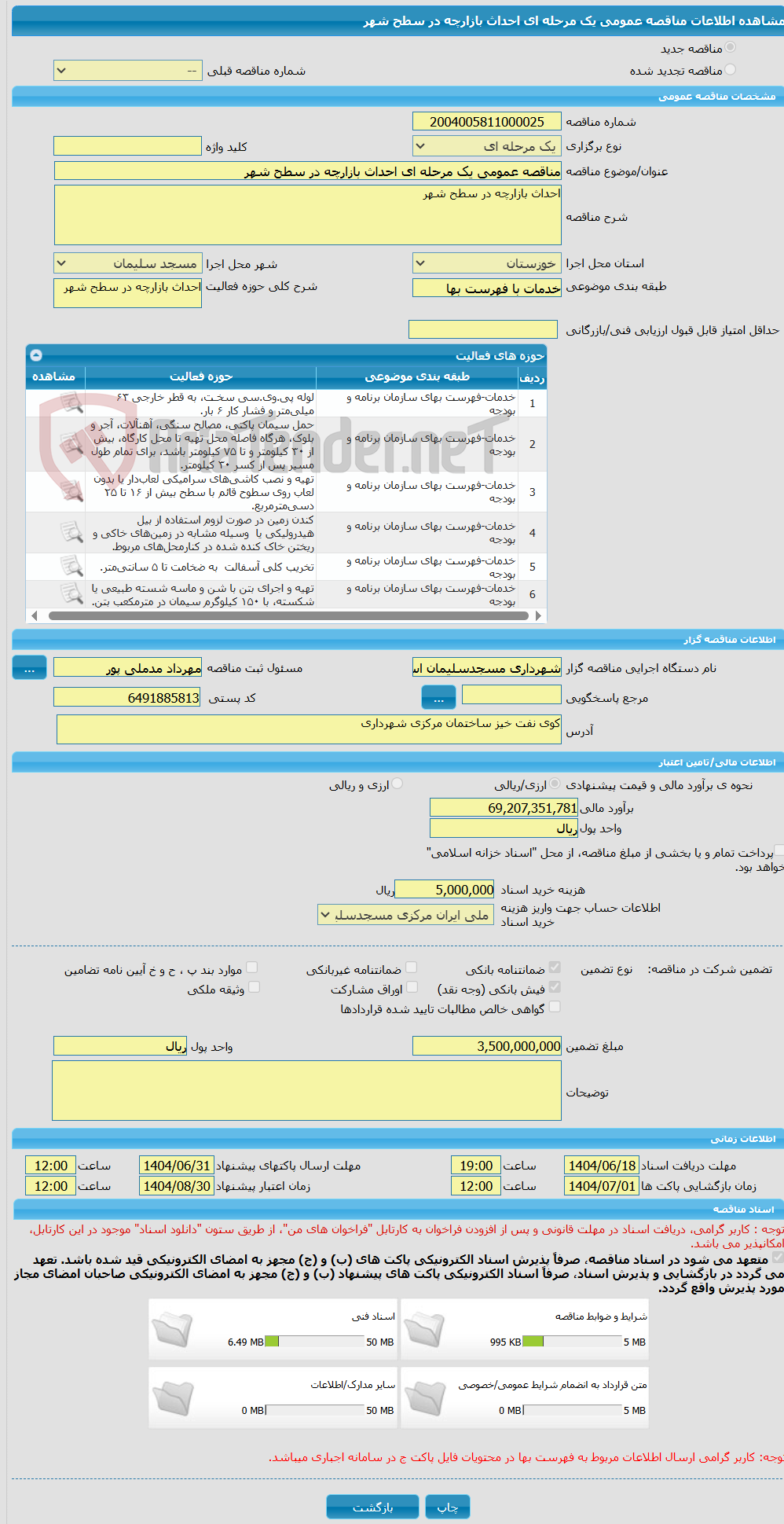 تصویر کوچک آگهی مناقصه عمومی یک مرحله ای احداث بازارچه در سطح شهر 