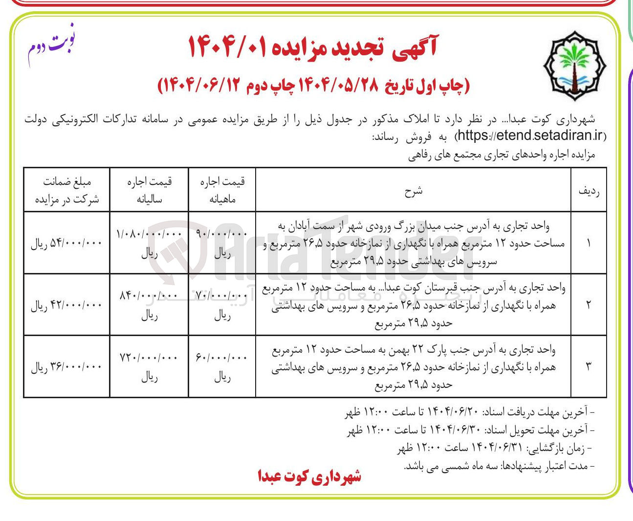 تصویر کوچک آگهی اجاره واحدهای تجاری مجتمع های رفاهی در 3 ردیف