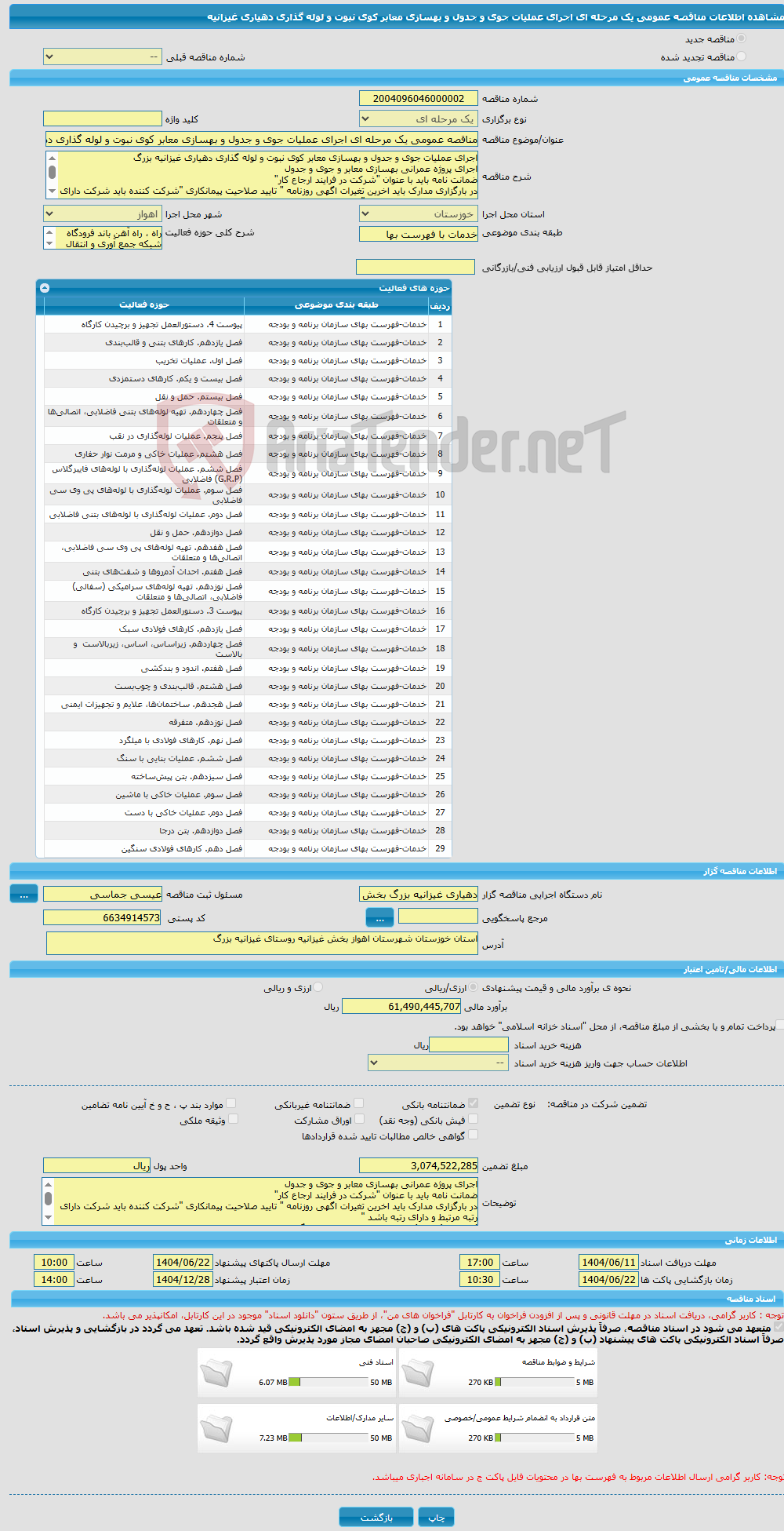 تصویر کوچک آگهی مناقصه عمومی یک مرحله ای اجرای عملیات جوی و جدول و بهسازی معابر کوی نبوت و لوله گذاری دهیاری غیزانیه